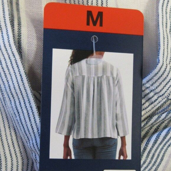 SPLENDID‎ Linen Blend V-Neck Blouse Size M Grey Purple White Strip Top Shirt NWT - Picture 11 of 12